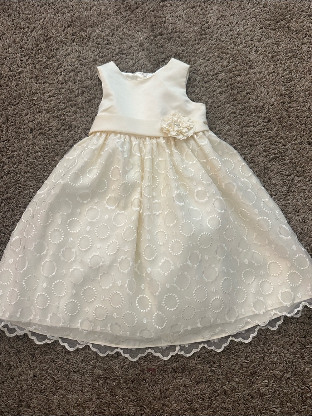 American Princess Ivory Floral Circle Applique Party Dress